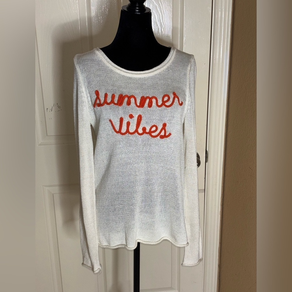 Marled "Summer Vibes" Coral Cream Loose Knit Sweater Size Medium - Picture 1 of 9
